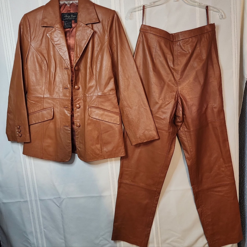 Jerry Lewis Vintage Brown Leather Jacket and Pants Set